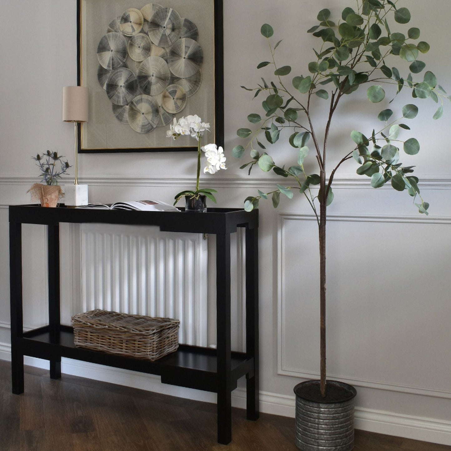 Large Eucalyptus Tree in a Metallic Pot